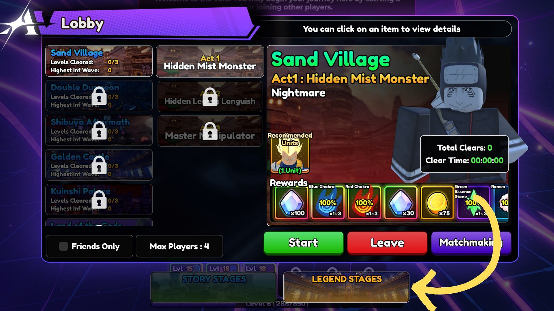 You unlock a new Legend Stage when you complete the Story Mode (Image via Roblox)
